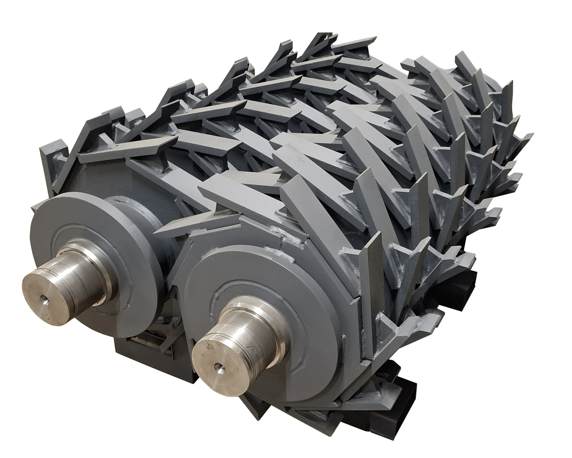 Industrial ELECTRO 9/10 shredder shaft for Arjes Impaktor 250 EVO and Compaktor 300 machines, designed for processing electronic waste, cables, and mixed materials