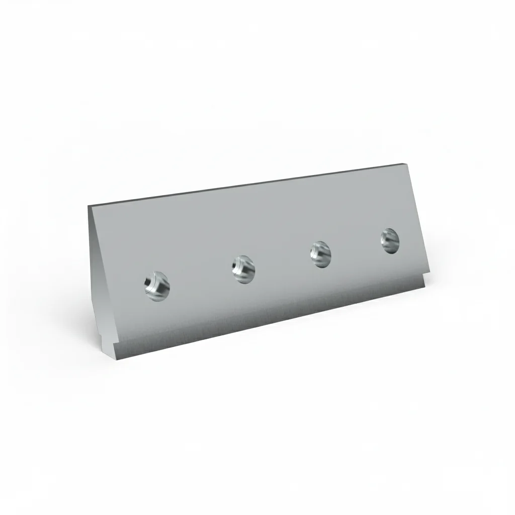 Close-up view of a new, silver-colored clamping plate, measuring 500x172x48mm, with four visible bolt holes, designed for Lindner Micromat 2000 and 2500 industrial shredders, OEM 318283.