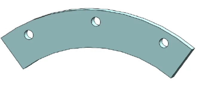 A single segment of the Lindner Micromat 2000-2500 outer sealing ring, made from Hardox 450 steel, featuring three precision-drilled holes for secure mounting. Part of OEM 18007 replacement set.