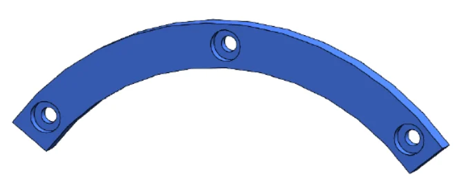 Close-up of a blue Hardox 450 outer sealing ring segment for Lindner Micromat 2000-2500, featuring three precision-drilled bolt holes for secure fitting and optimal sealing.
